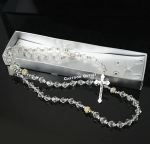 Crystal Rosary Comunion Diamond Bead Clear Silver Cross Wedding Boda Bautizo - Picture 1 of 7