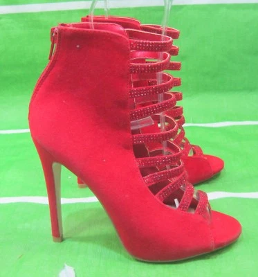 DAMAS Rojo 5.5" Tacón de aguja Correa delantera Puntera abierta Zapatos MUJERES Talla 5.5 Foto 1 de 4