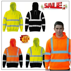 Hi Viz Vis High Visibility Jumper Hoodie Work Hooded Hoody Yellow Orange 2 Tone - Picture 1 of 19