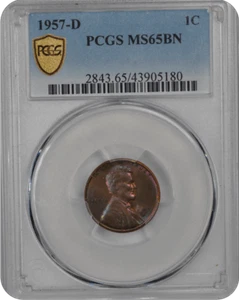 1957-D 1C Lincoln Cent - Type 1 Wheat Reverse PCGS BN #3439-1 MS65 - Bild 1 von 4