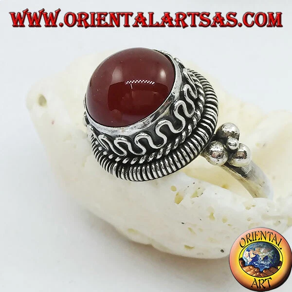 Anello in Argento 925‰ corniola tonda rialzata righe e serpentina continua (20) - Immagine 1 di 1