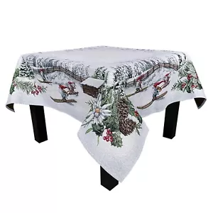 Mantel de Navidad para mesa de vacaciones tapiz de lino plata azul cubierta de mesa tela - Imagen 1 de 12