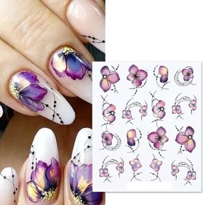 Nail Art Water Decals Stickers Transfers Spring Summer Flowers Floral Fern (x94)