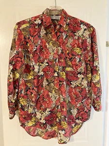COTTON EXPRESS Floral Rhinestone Button Down Long Sleeve Loose Fit Blouse S - Picture 1 of 11