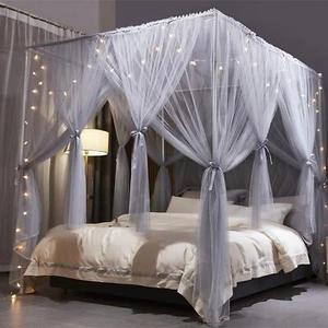 VETHIN 4 Corners Post Princess Bed Canopy Curtain Double Layer Cozy Drape - Picture 1 of 6
