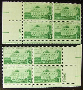 US 3¢ stamp SC #1108 Gunston Hall Bicentennial MNH 1958 2 matching plate blocks - Picture 1 of 1