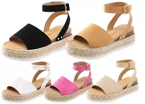 Damenschuhe Plateau-Espadrilles Knöchelriemen offene Zehenpartie elegante Freizeitschuhe - Bild 1 von 40