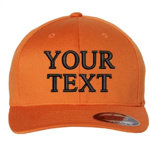 CUSTOMIZABLE ADD YOUR TEXT HUNTING ORANGE Embroidered FLEXFIT Hat Deer Buck 2A - Picture 1 of 11