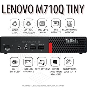 Lenovo ThinkCentre M710Q Tiny PC Core i7 6th Gen 64GB RAM 2TB SSD Wi-Fi Enabled - Picture 1 of 6