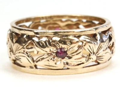 Antigua alianza de eternidad de boda rubí de 1920 de oro rosa de 14 quilates talla 5,5 UK-K1/2 7,54 MM Foto 1 de 4