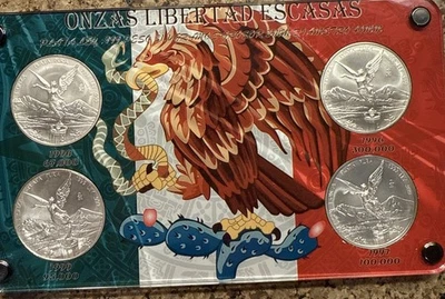 Lote de 4 monedas de plata Libertad Plata Pura 1996 1997 1998 1999 1 oz Foto 1 de 4