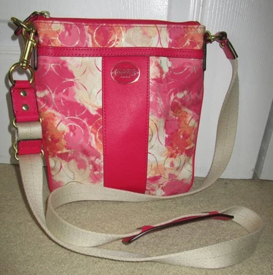 COACH Pink Abstract Floral OP Lurex Crossbody Swing bag Swingpack Purse - Image 1 of 4