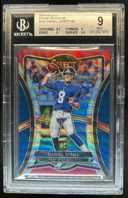 2019 Select Daniel Jones RC Tri Color Prizm Premier #50/199 Giants BGS 9 - Image 1 of 2