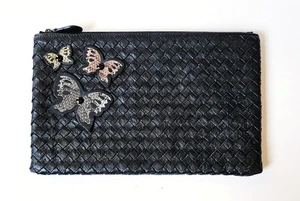 Bottega Veneta Black Nappa Leather Intrecciato Butterfly Clutch Bag Ayers Snake - Picture 1 of 13