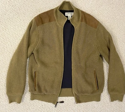 ORVIS M средний тяжелый с подкладкой свитер джакет на молнии замшевые плечи мужской - Изображение 1 из 4