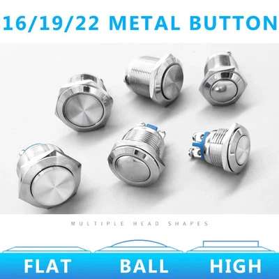 Metal Push Button Switch 16/19/22mm Waterproof IP65 1NO Self-Lock Reset Power - Image 1 of 4