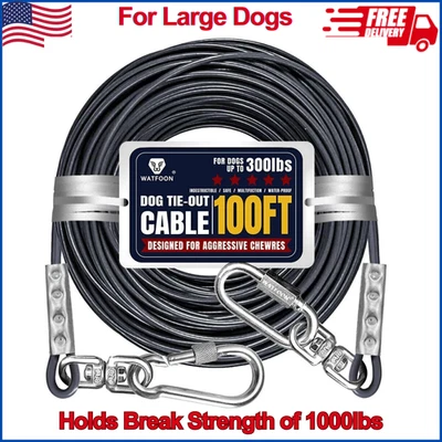 WATFOON Tie Out Cable Large Dog 100ft Dog Runner Yard Dog Run Leash Heavy Duty Swivel