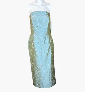 Vintage Womens Dress Size 6 100% Silk Iridescent Embroidered Tube Top Floral Y2K - Picture 1 of 18