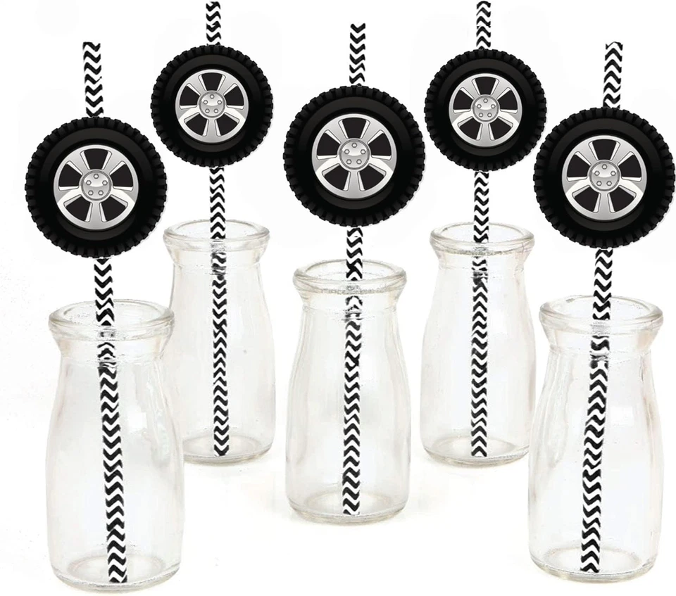 25 pajitas de papel para ruedas Monster Truck con juego de decoración de fiestas, blanco y negro Foto 1 de 1