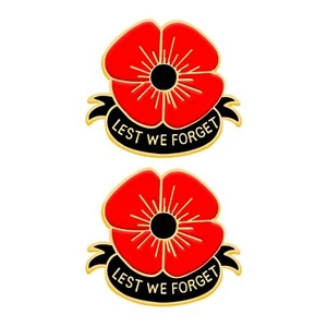 2Pcs Lest We Forget Red Flower Lapel Pins Brooch Remembrance Day Gift Veterans D - Picture 1 of 7