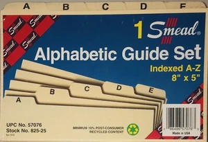 *NEW* Smead Alphabetic Guide Set Indexed A-Z 8" x 5" UPC 57076 Stock 825-25 - Picture 1 of 2