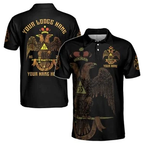 Custom Rite of Scottish 33 Degree Emblem Design Masonic Men's Polo Shirt S-5XL - Picture 1 of 5