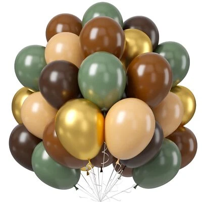 60 PCS Sage Green, Gold, Brown Latex Balloons - Woodland Camo Army Olive Gree... - Image 1 of 4