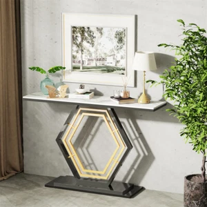 120cm Modern Console Table Glam Style Entryway Table Hallway Accent Table Marble - Picture 1 of 22