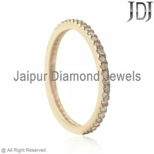 Eternity Band Natural Diamond Solid 14K Yellow Gold Stackable Minimalist Ring - Picture 1 of 3