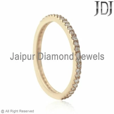 Anillo de eternidad con banda minimalista apilable de oro amarillo sólido de 14K de diamantes naturales Foto 1 de 3