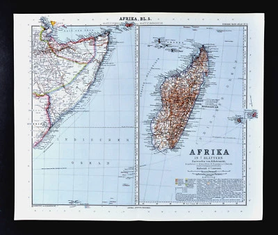 Mapa Stieler 1911 África Madagascar Somalia Etiopía Mogadiscio Comoras Mayotte Foto 1 de 3
