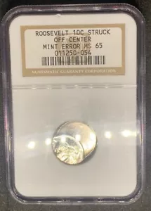 ROOSEVELT Dime 10C STRUCK OFF CENTER MINT ERROR MS 65 - Picture 1 of 8