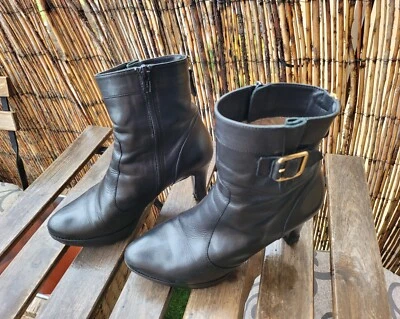 BOTAS UNISA MUJER NEGRAS BOTINES TALLA 37 TACON CREMALLERA SIZE 37 CUERO WOMEN - Imagen 1 de 4
