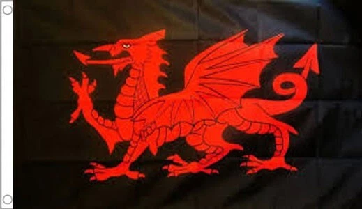 WALES FLAG 5' x 3' RED DRAGON on BLACK Welsh Nationalist Cymru Cardiff Swansea - Image 1 of 1