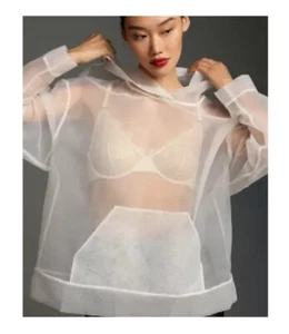 Sunday In Brooklyn White Organza Hoodie Top Blouse Pocket Hood One Size NWT - Picture 1 of 10