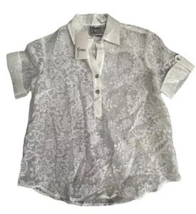 NWT Finley White Embroidered Lace Button Down Blouse Shirt XS - Picture 1 of 9