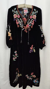 Johnny Was Ardell Velvet Boho Midi Dress Women's S Black Embroidered Floral - Picture 1 of 9
