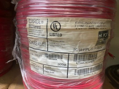 3.3Ft (1M) - CAROL E2406S 14AWG 2C Red Solid Shield Plenum Fire Alarm Cables - Image 1 of 4