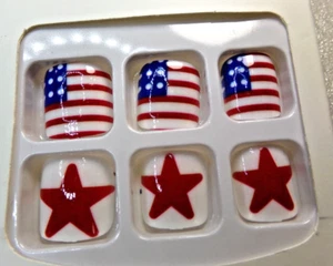 Beautiful Nail Toenails Glue ON -Shiny Red White & Blue American Flag Red Stars - Picture 1 of 2