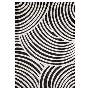 Nomad Cream Black 2 Ft. X 3 Ft. Linear Curves Polypropylene Area Rug - Picture 1 of 8