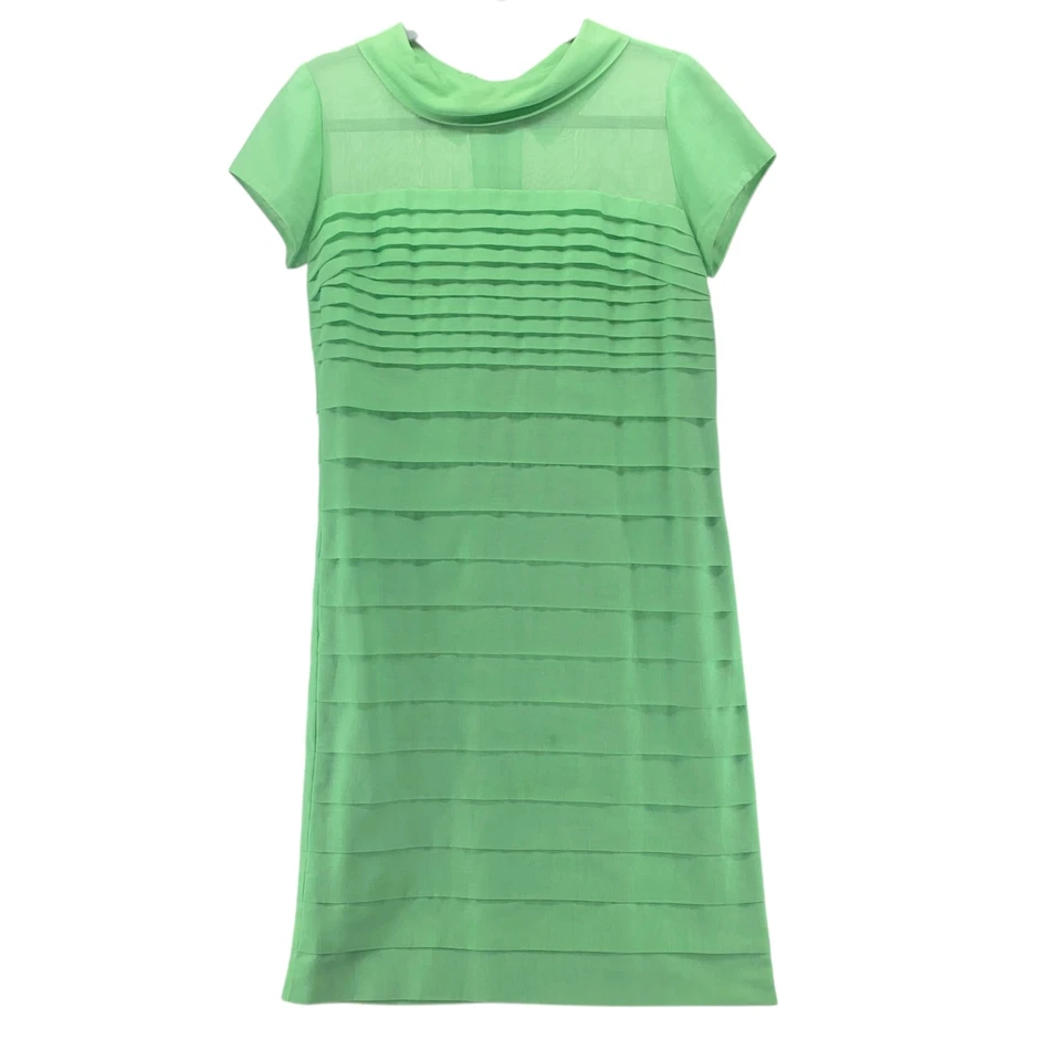 Vestido Leslie Fay Vintage Médio Verde Perfeito Plissado Decote Capuz Traseiro Botão Mudança - Imagem 1 de 4