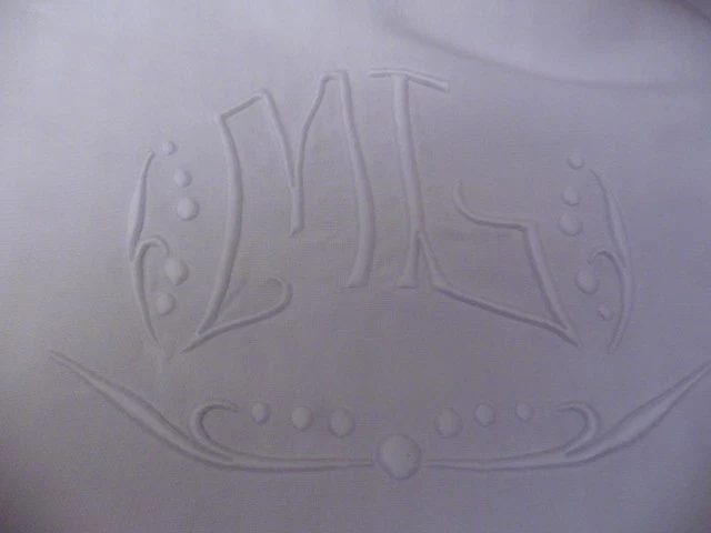 ANCIEN DRAP LIN BLANC"ML"JOURS OURLETS MAIN212X300 CM - Photo 1/4