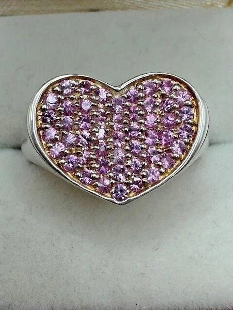 Anel feminino de prata esterlina 925 rosa CZ em forma de coração - Imagem 1 de 4