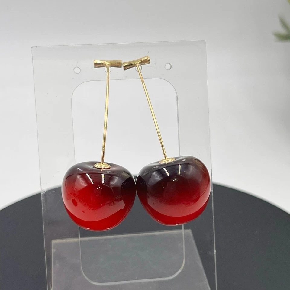 Anthropologie Resin Cherry Fruit Dangle Threader Earrings  - Image 1 of 4