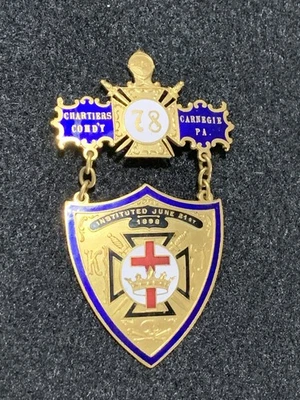 Insignia Medalla Caballeros Templarios Chartiers Carnegie PA 1898 Masónico-Cross-Heeren Foto 1 de 4
