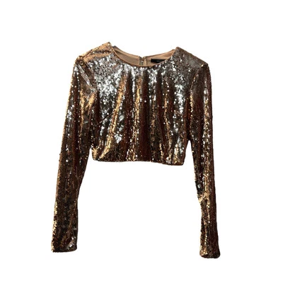 Jaqueta cropped feminina Forever 21 ouro rosa lantejoulas tamanho pequeno  - Imagem 1 de 4