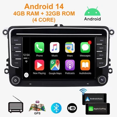for VW SKODA SEAT 7" Stereo CarPlay Video GPS Navigation WiFi +BT 4 Core 4+32G - Image 1 of 4