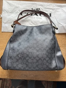 Coach Edie 31 Shoulder Bag Grey Signature Canvas Leather with Dustbag - Picture 1 of 21