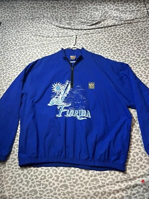 VINTAGE SURF STYLE FLORDIA BLUE NYLON PULLOVER OUTDOOR JACKET ONE SIZE  - Image 1 of 4