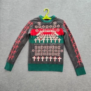 Metallica Boys Sweater Large Gray Ugly Christmas Master Of Puppets Wool Blend - Picture 1 of 8